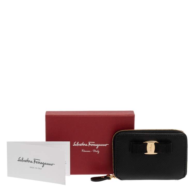 Pre Owned Salvatore Ferragamo Black Leather Vara Bow Coin Purse