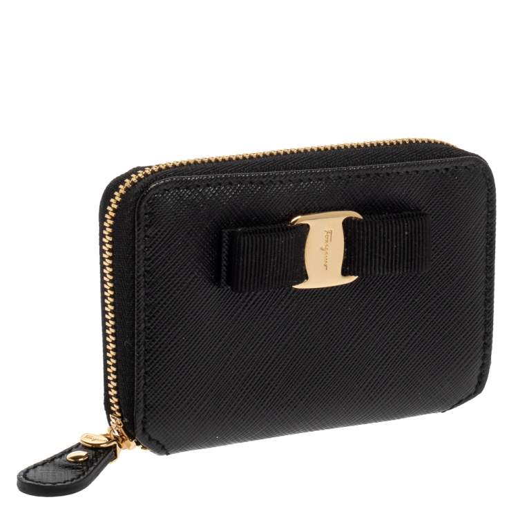 Pre Owned Salvatore Ferragamo Black Leather Vara Bow Coin Purse