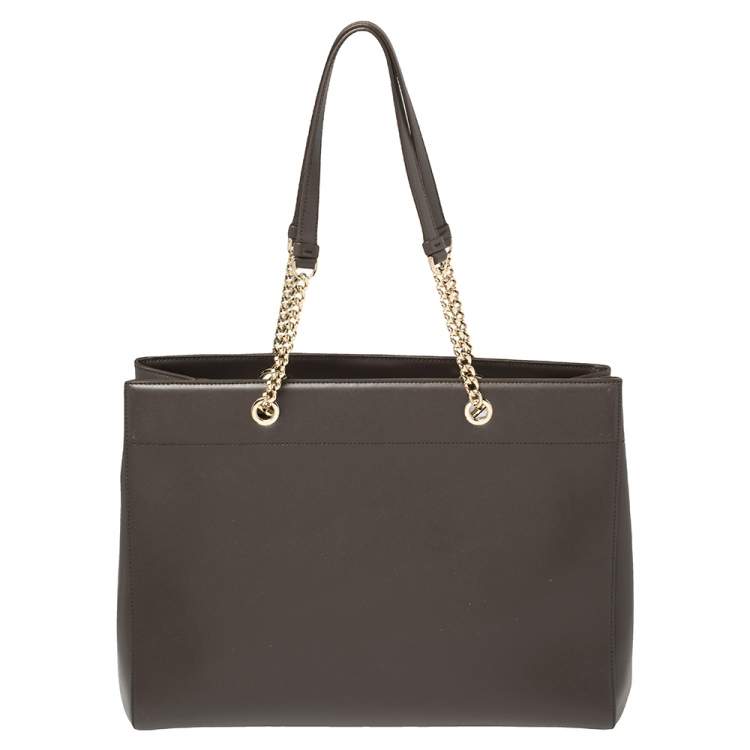 Pre Owned Salvatore Ferragamo Dark Brown Leather Vara Bow Double Handle Tote