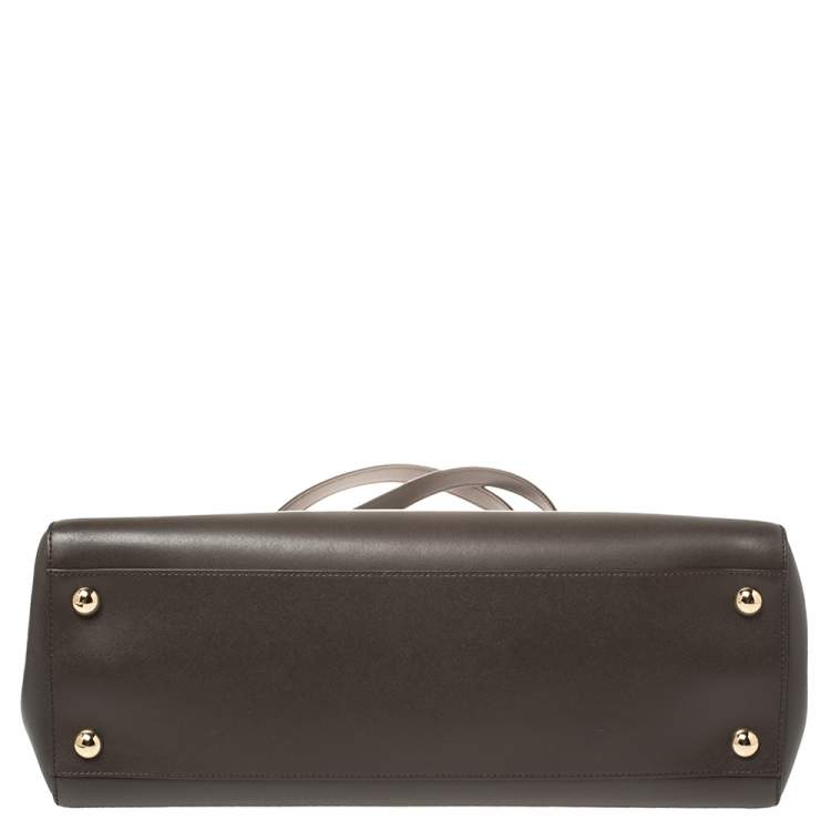 Pre Owned Salvatore Ferragamo Dark Brown Leather Vara Bow Double Handle Tote