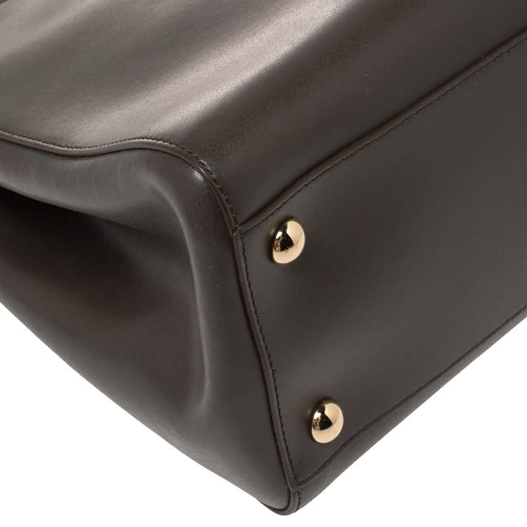 Pre Owned Salvatore Ferragamo Dark Brown Leather Vara Bow Double Handle Tote