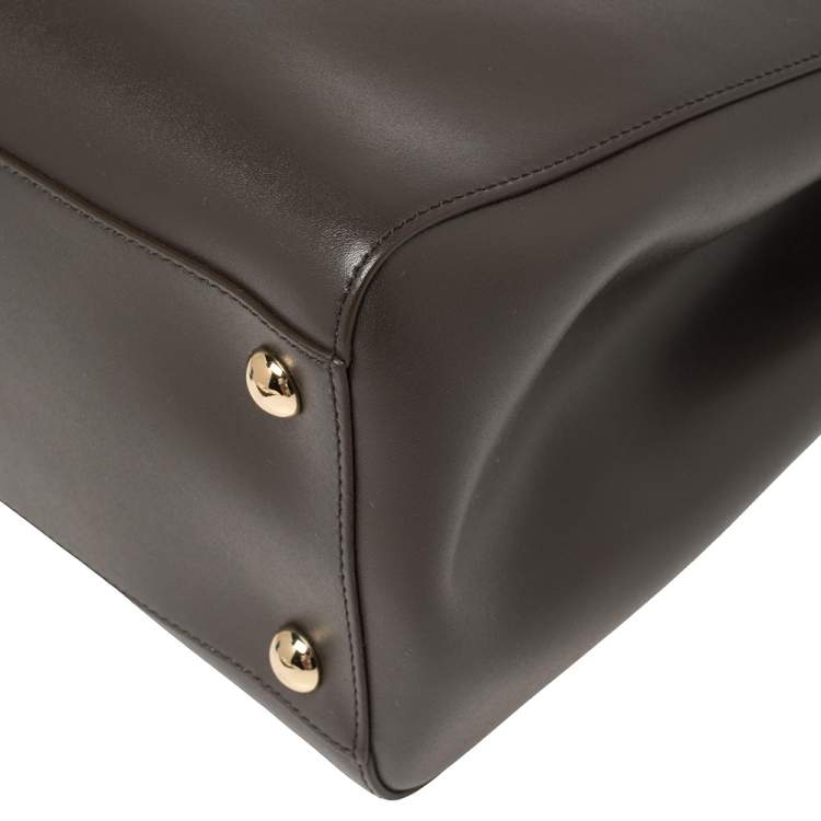 Pre Owned Salvatore Ferragamo Dark Brown Leather Vara Bow Double Handle Tote