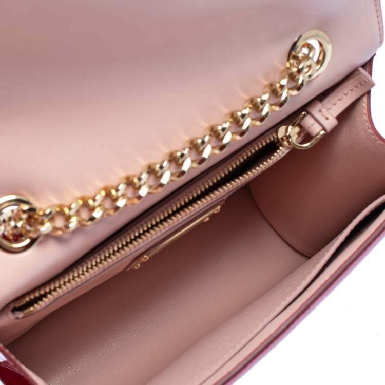 Pre Owned Salvatore Ferragamo Red Patent Leather Vara Bow Chain Shoulder Bag