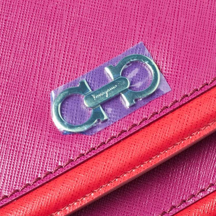 Pre Owned Salvatore Ferragamo Purple/Red Leather Flap Shoulder Bag