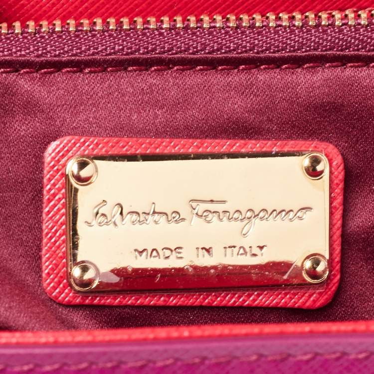 Pre Owned Salvatore Ferragamo Purple/Red Leather Flap Shoulder Bag