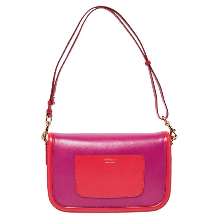 Pre Owned Salvatore Ferragamo Purple/Red Leather Flap Shoulder Bag
