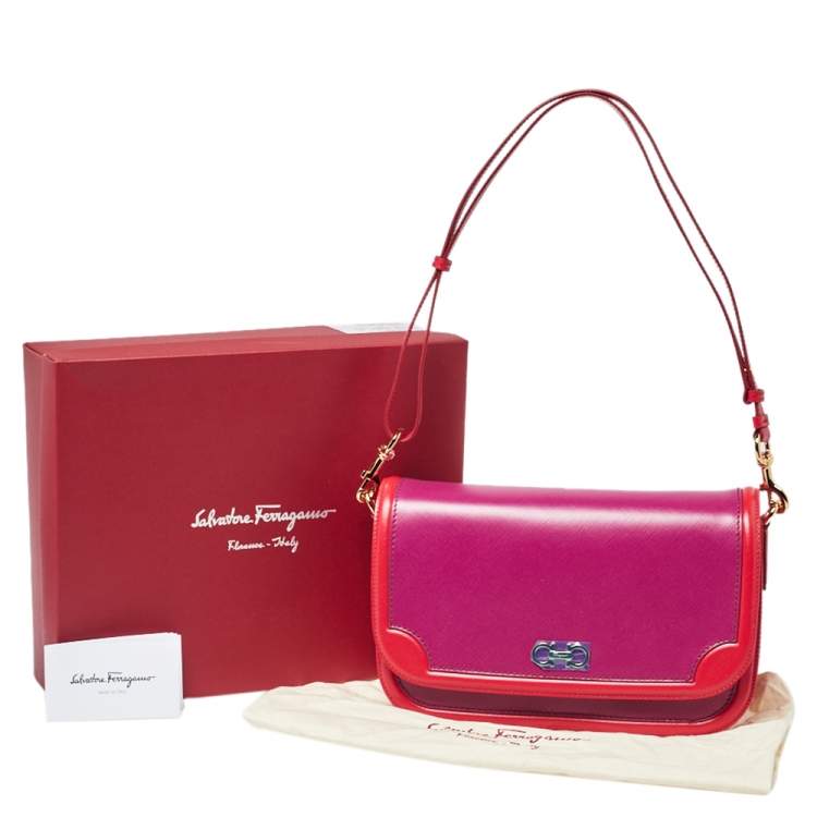 Pre Owned Salvatore Ferragamo Purple/Red Leather Flap Shoulder Bag