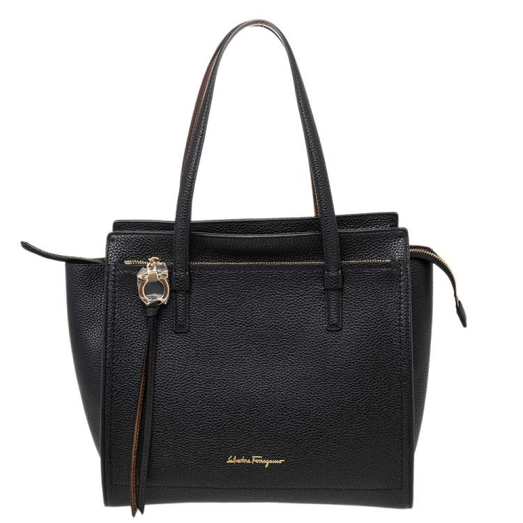 Salvatore Ferragamo Black Leather Medium Amy Tote Salvatore Ferragamo ...