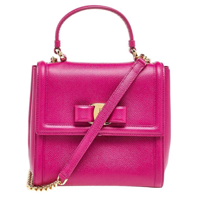 Pre Owned Salvatore Ferragamo Pink Leather Carrie Top Handle Bag