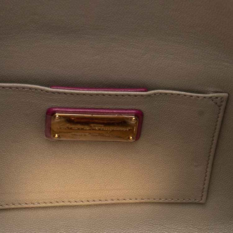 Pre Owned Salvatore Ferragamo Pink Snakeskin Flap Clutch