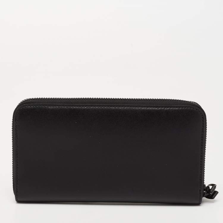 Pre Owned Salvatore Ferragamo Black Leather Vara Bow Zip Around Wallet