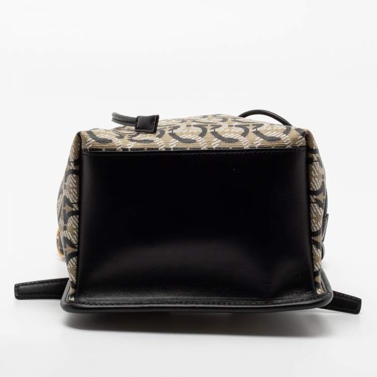 Pre Owned Salvatore Ferragamo Beige/Black Monogram Coated Canvas And Leather Backpack