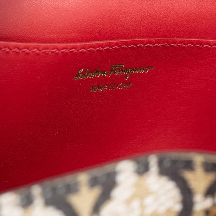 Pre Owned Salvatore Ferragamo Beige/Black Monogram Coated Canvas And Leather Backpack