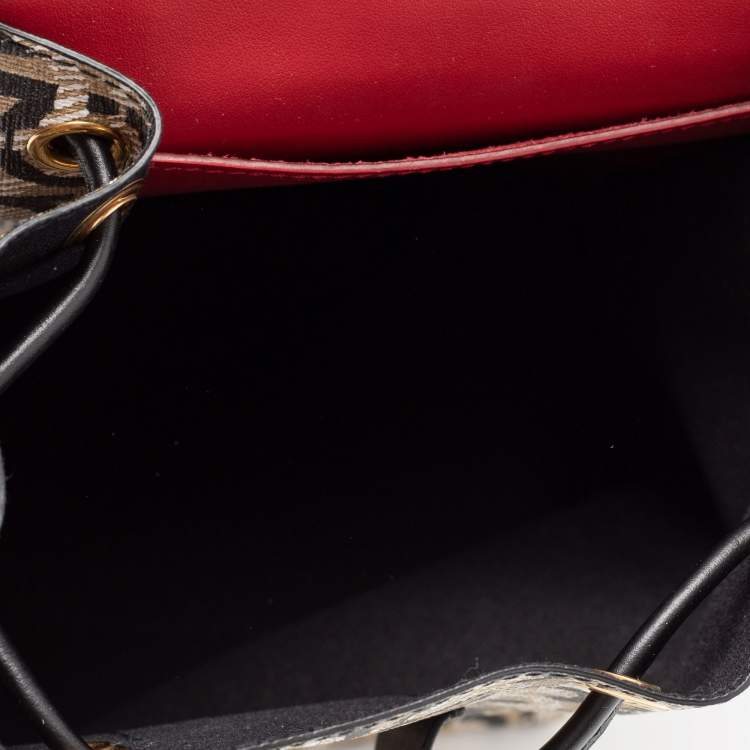 Pre Owned Salvatore Ferragamo Beige/Black Monogram Coated Canvas And Leather Backpack