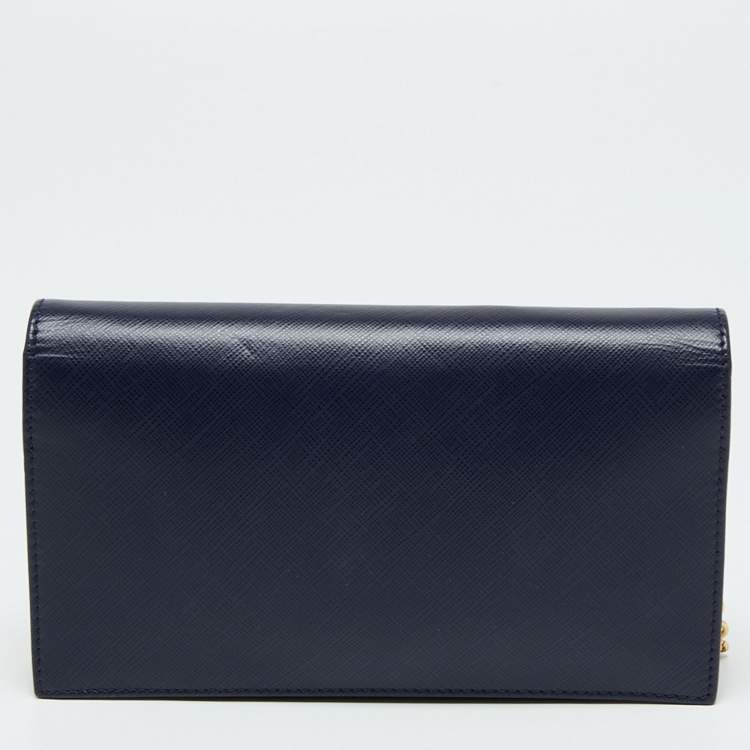 Pre Owned Salvatore Ferragamo Navy Blue Leather Miss Vara Wallet on chain 