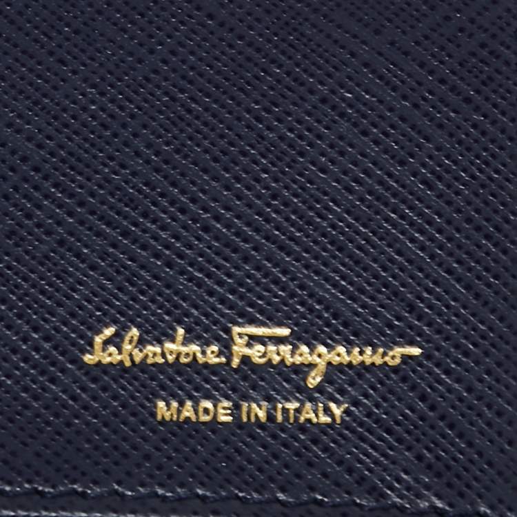 Pre Owned Salvatore Ferragamo Navy Blue Leather Miss Vara Wallet on chain 