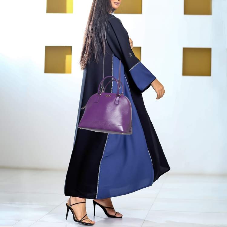 Pre Owned Salvatore Ferragamo Purple Saffiano Leather Darina Satchel
