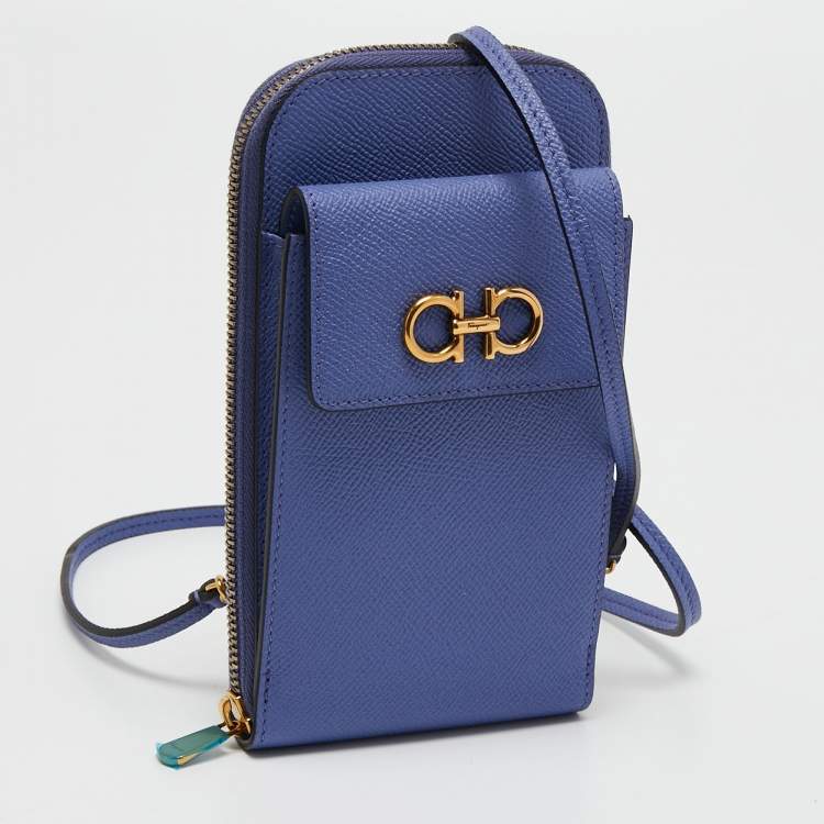 Pre Owned Salvatore Ferragamo Lavender Leather Smartphone Crossbody Bag