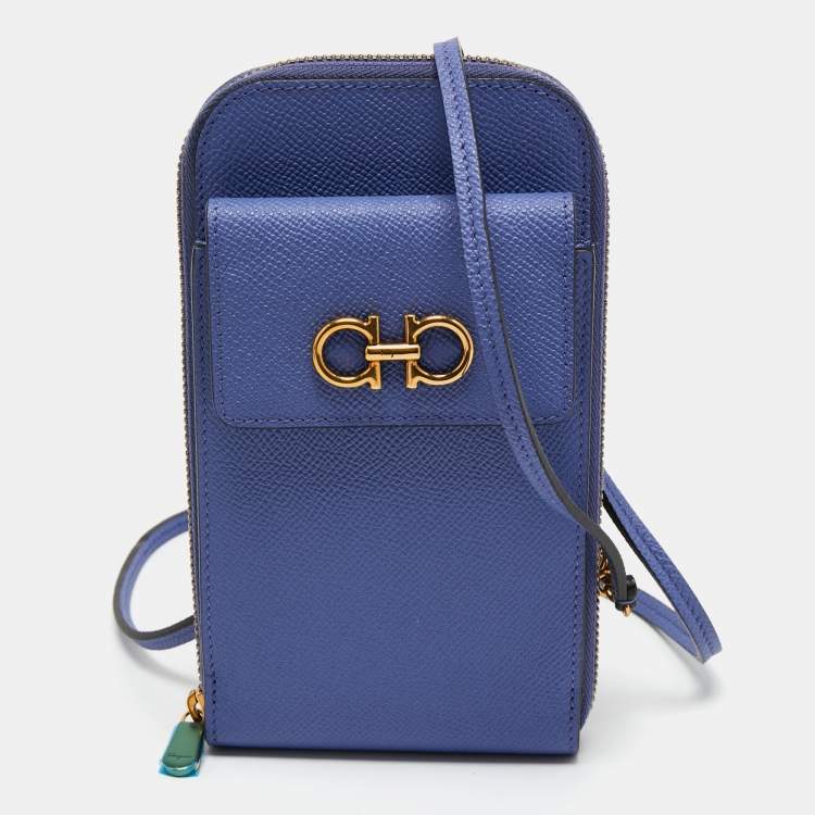 Pre Owned Salvatore Ferragamo Lavender Leather Smartphone Crossbody Bag