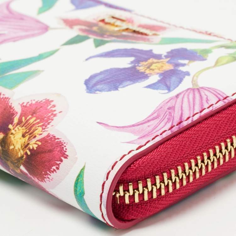 Pre Owned Salvatore Ferragamo Multicolor Floral Print Leather Zip Around Compact Wallet