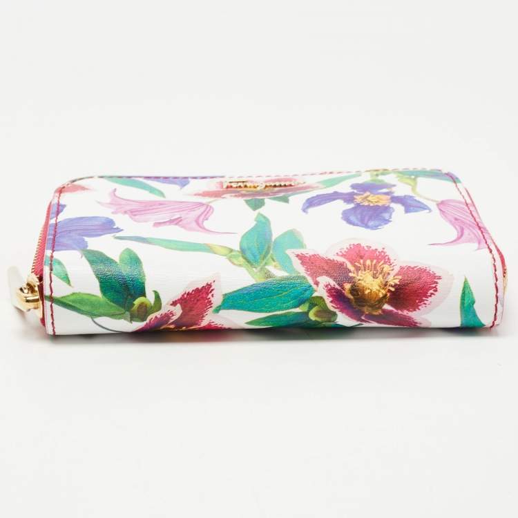 Pre Owned Salvatore Ferragamo Multicolor Floral Print Leather Zip Around Compact Wallet