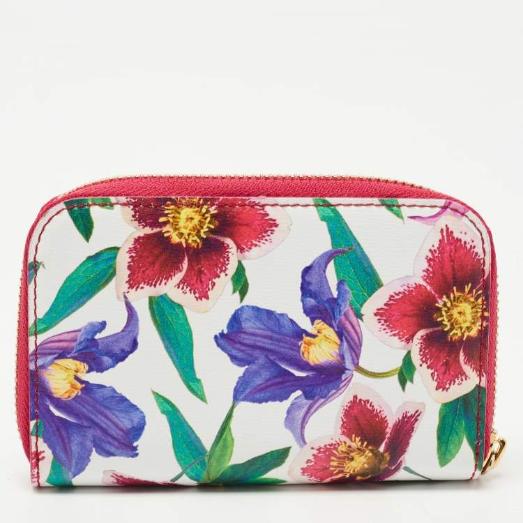 Pre Owned Salvatore Ferragamo Multicolor Floral Print Leather Zip Around Compact Wallet