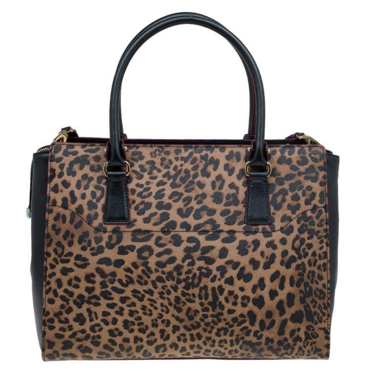 Pre Owned Salvatore Ferragamo Leopard Print Textured Leather Large Beky Tote