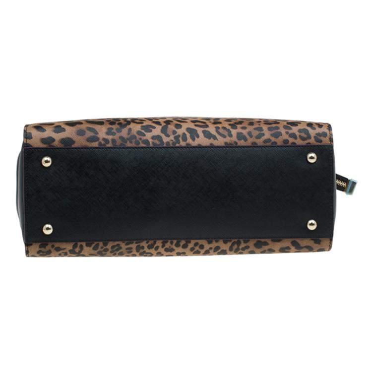 Pre Owned Salvatore Ferragamo Leopard Print Textured Leather Large Beky Tote