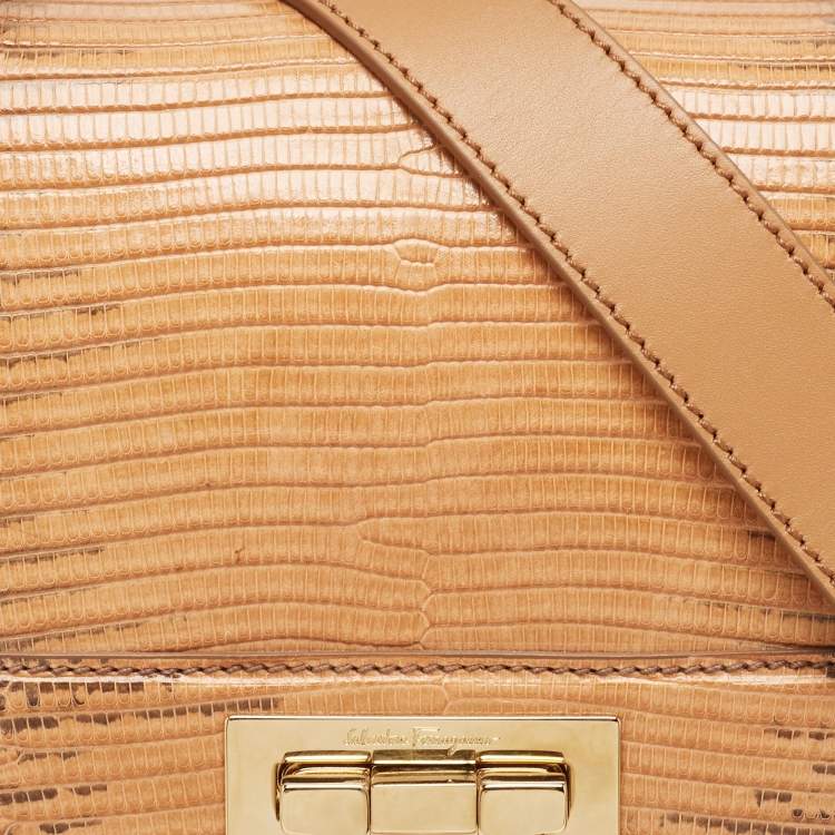 مملوكة مسبقًا Salvatore Ferragamo Beige Lizard and Leather Large Sofia Top Handle Bag