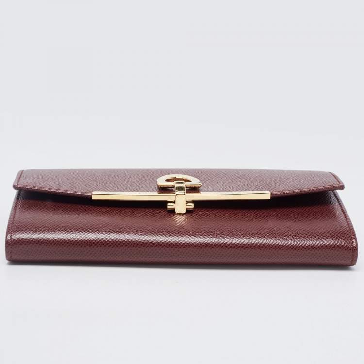 Pre Owned Salvatore Ferragamo Burgundy Leather Gancini Bit Continental Wallet