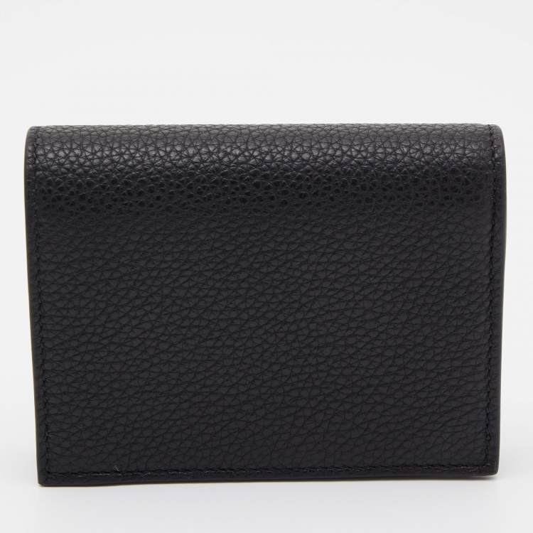 Pre Owned Salvatore Ferragamo Black Gancini Embossed Flap Card Case