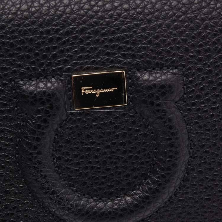 Pre Owned Salvatore Ferragamo Black Gancini Embossed Flap Card Case
