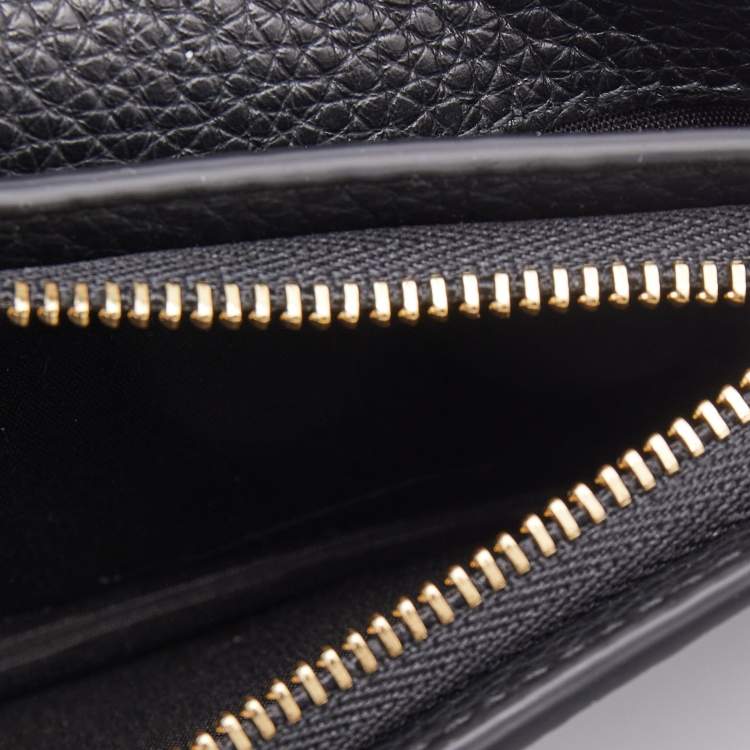 Pre Owned Salvatore Ferragamo Black Gancini Embossed Flap Card Case