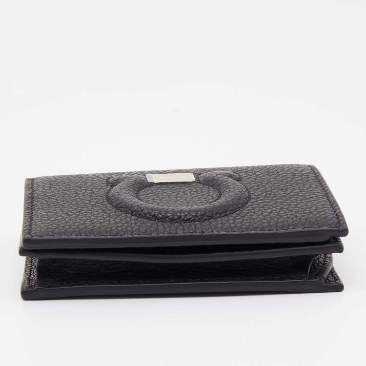 Pre Owned Salvatore Ferragamo Black Gancini Embossed Flap Card Case