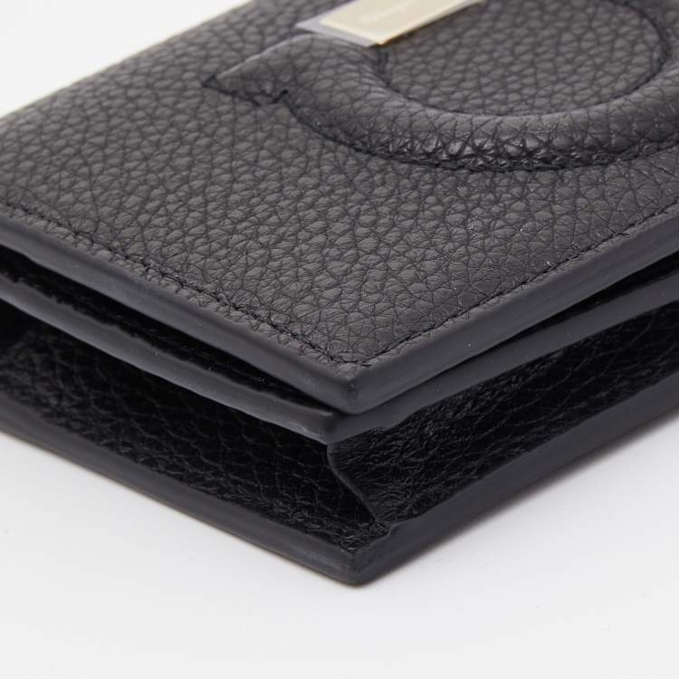 Pre Owned Salvatore Ferragamo Black Gancini Embossed Flap Card Case