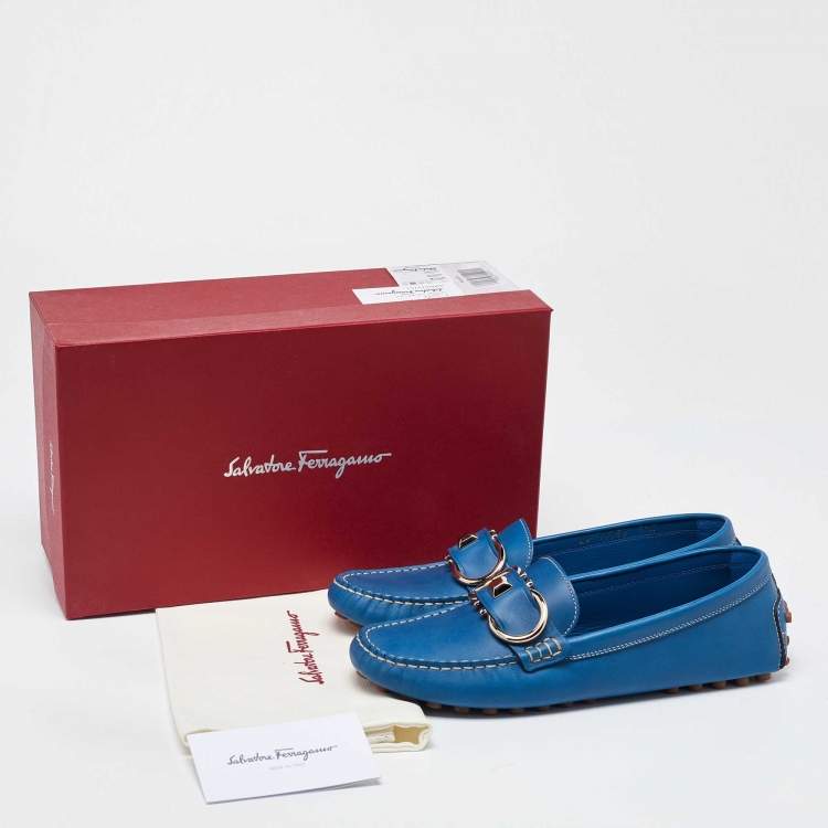 Pre Owned Salvatore Ferragamo Blue Leather Breno Slip On Loafers Size 40