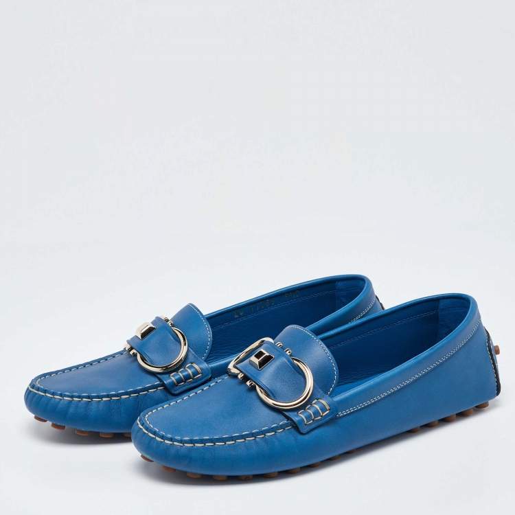 Pre Owned Salvatore Ferragamo Blue Leather Breno Slip On Loafers Size 40