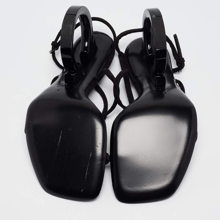 Pre Owned Salvatore Ferragamo Black Suede Elina Sandals Size 38.5 