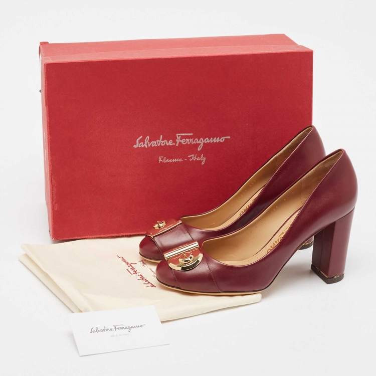 Pre Owned Salvatore Ferragamo Burgundy Leather Fiamma Pumps Size 38.5