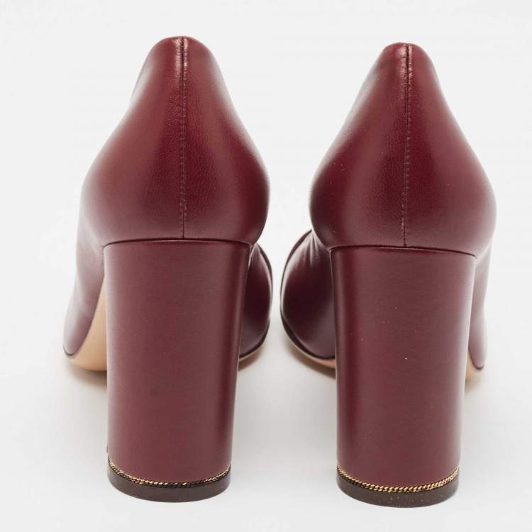 Pre Owned Salvatore Ferragamo Burgundy Leather Fiamma Pumps Size 38.5