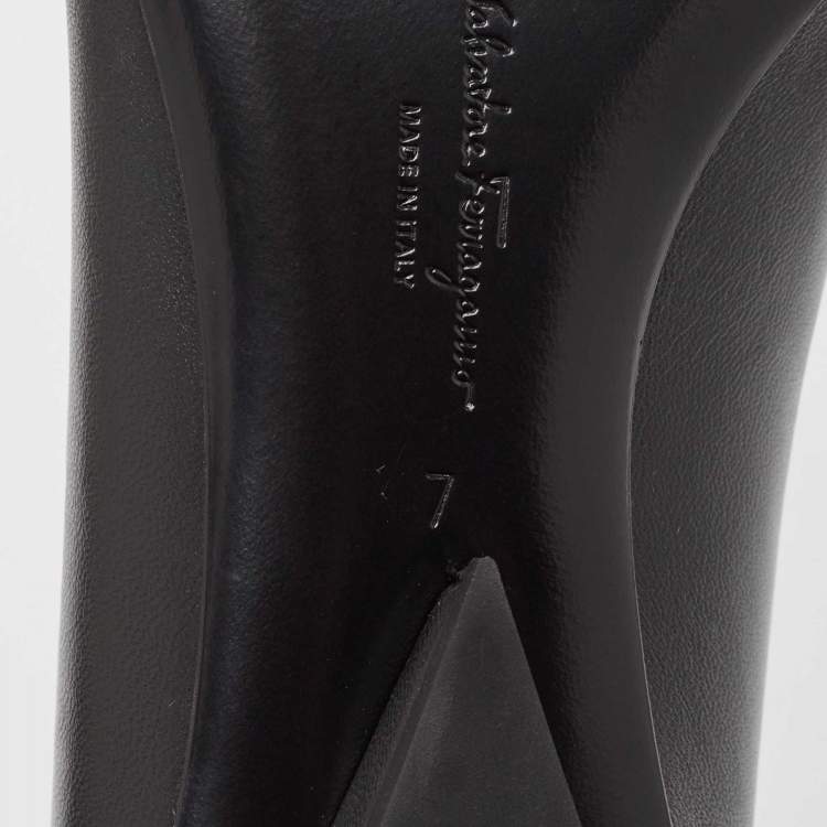 Pre Owned Salvatore Ferragamo Black Leather Viva Bow Ballet Flats Size 37.5