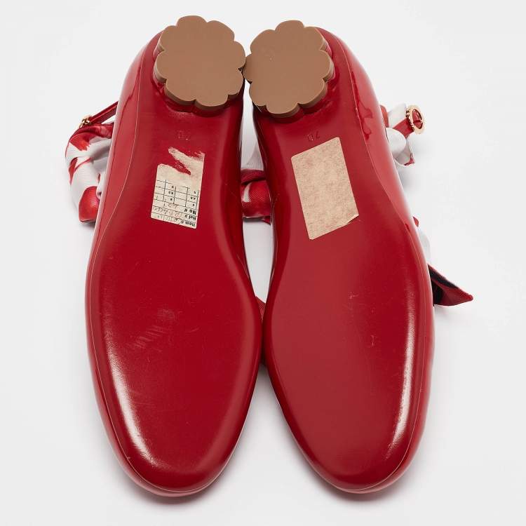 Pre Owned Salvatore Ferragamo Red Patent Leather Ballet Flats Size 37.5