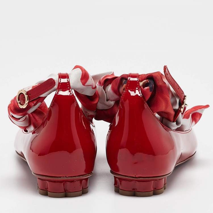 Pre Owned Salvatore Ferragamo Red Patent Leather Ballet Flats Size 37.5