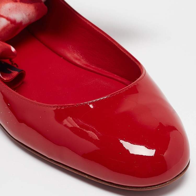 Pre Owned Salvatore Ferragamo Red Patent Leather Ballet Flats Size 37.5