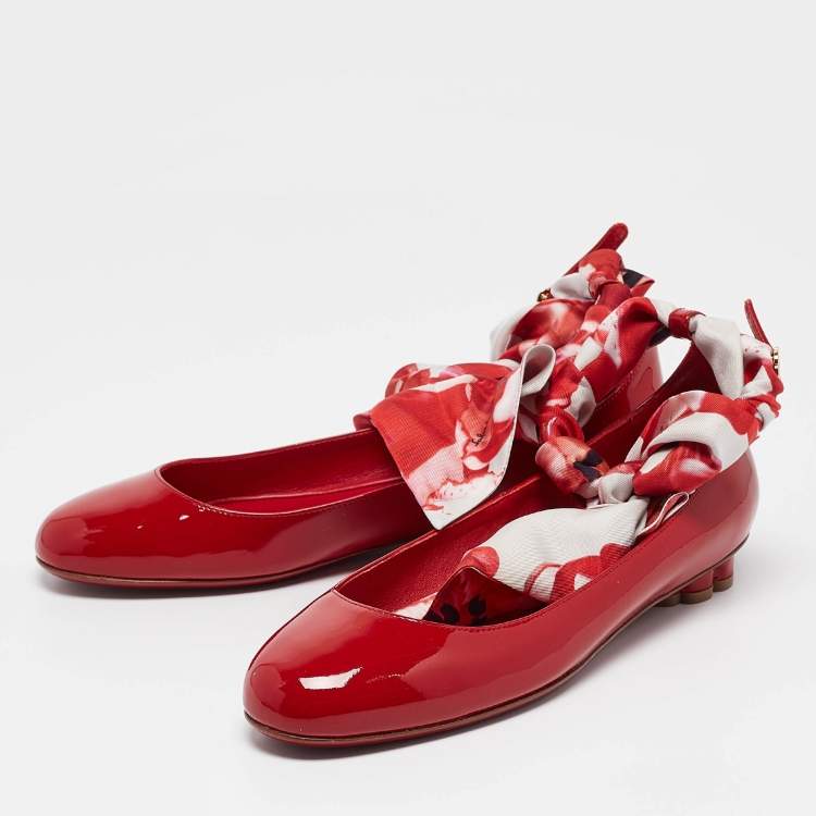 Pre Owned Salvatore Ferragamo Red Patent Leather Ballet Flats Size 37.5