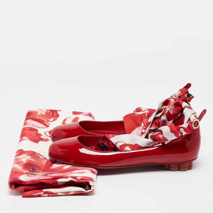 Pre Owned Salvatore Ferragamo Red Patent Leather Ballet Flats Size 37.5