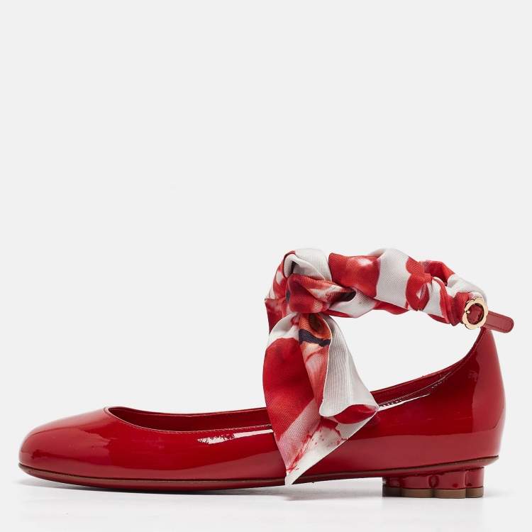 Pre Owned Salvatore Ferragamo Red Patent Leather Ballet Flats Size 37.5