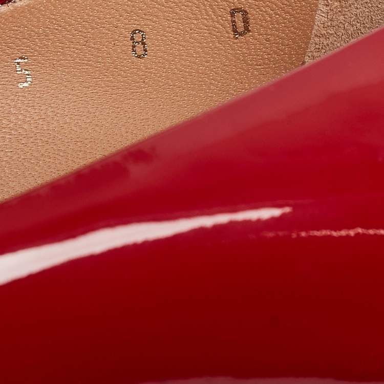 Pre Owned Salvatore Ferragamo Red Patent Leather Vara Bow Pumps Size 38.5