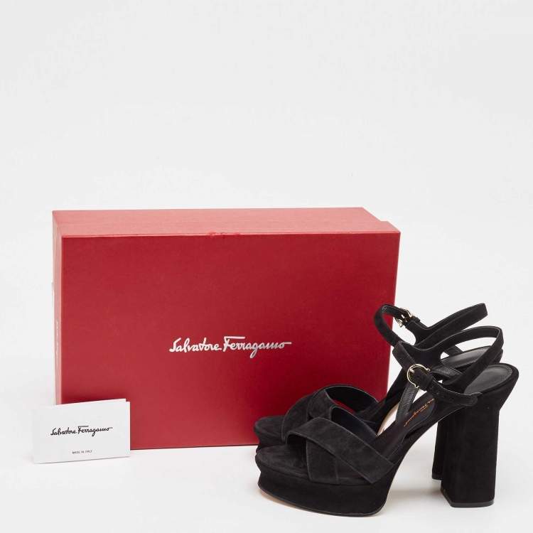 Pre Owned Salvatore Ferragamo Black Suede Ankle Strap Sandals Size 39