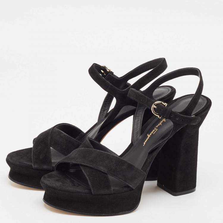 Pre Owned Salvatore Ferragamo Black Suede Ankle Strap Sandals Size 39
